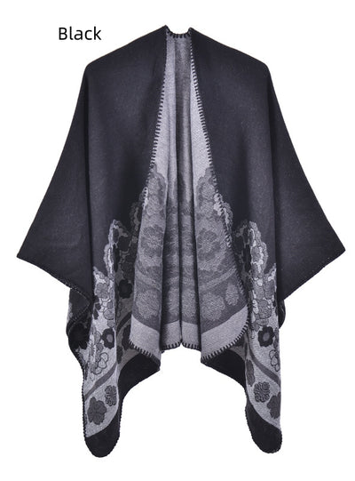 Pastoral Cashmere-like Jacquard Knitted Cloak