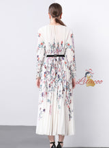 Pleated Print Oversized Pleated Dress