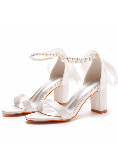 Thick Square Heels and Satin Cloth Sandals