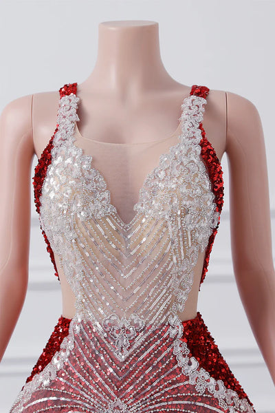 Burgundy Mermaid Sequins Prom Dress