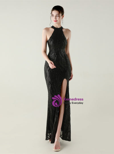 Halter Mermaid Sequins Backless Prom Dress