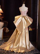 Champagne Sequins Strapless Beading Homecoming Dress