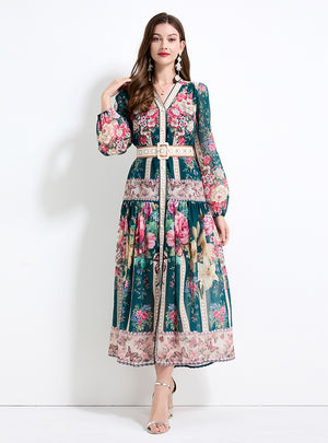 Palace Style Printed Long Dress