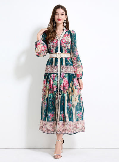 Palace Style Printed Long Dress