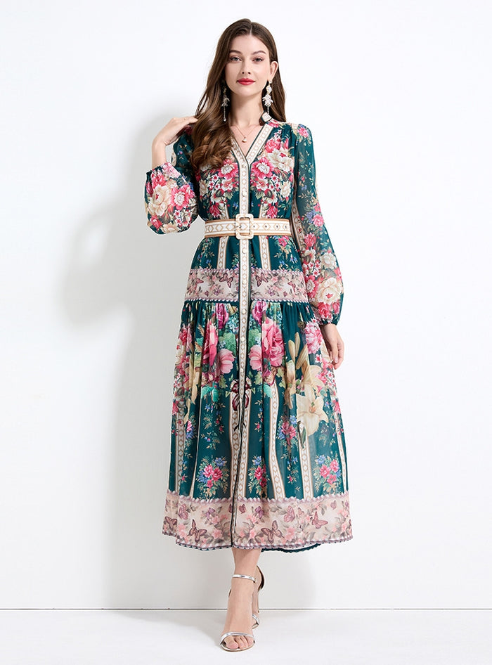 Palace Style Printed Long Dress