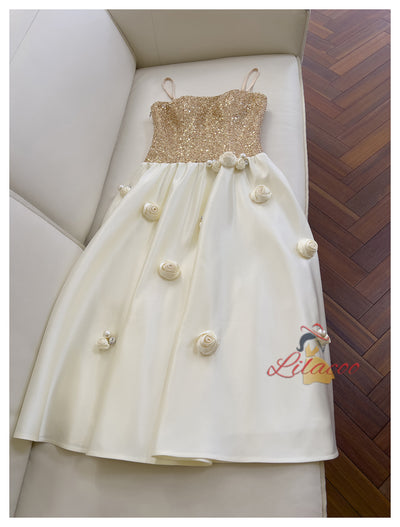 Satin Spaghetti Straps Sequins Prom Dress