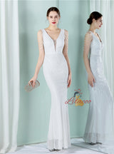 Mermaid V-neck Sequins Beading Prom Dress