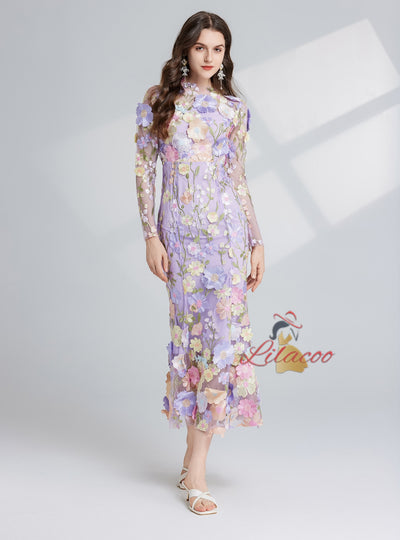 Heavy Industry Embroidery Three-dimensional Flower Dress