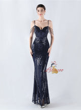 Spaghetti Straps Sequins Beading Prom Dress