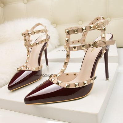 Patent Leather Metal Rivet Roman Sandals