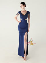 Mermaid V-neck Beading Split Prom Dress