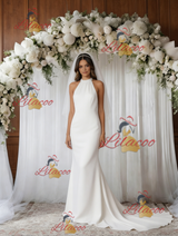 White Mermaid Halter Backless Wedding Dress
