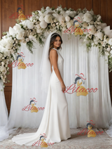 White Mermaid Halter Backless Wedding Dress
