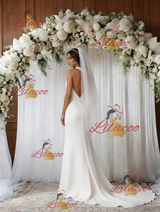 White Mermaid Halter Backless Wedding Dress