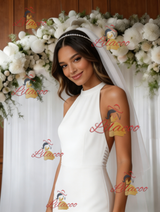White Mermaid Halter Backless Wedding Dress