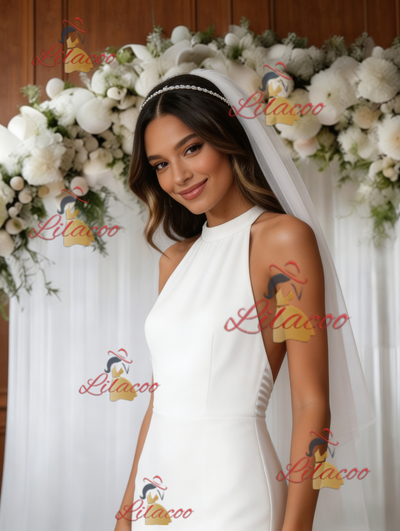 White Mermaid Halter Backless Wedding Dress