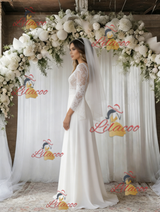 White Lace Long Sleeve V-neck Wedding Dress