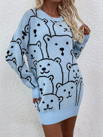 Printed Round Neck Knitted Pullover Sweater