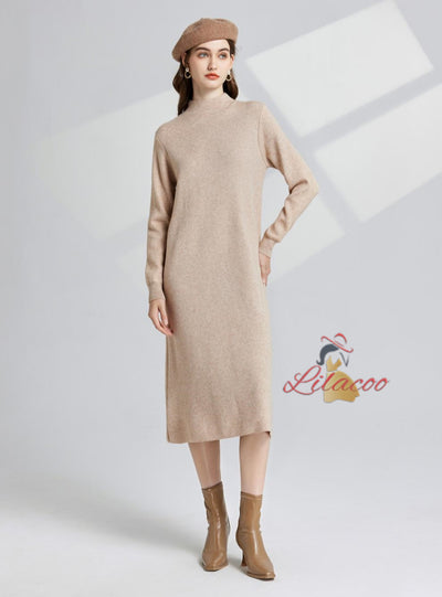 Thickened Semi-high Neck+Long Sleeve Dress Two-piece Suit