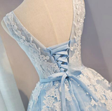 Blue Lace Tulle Homecoming Dress