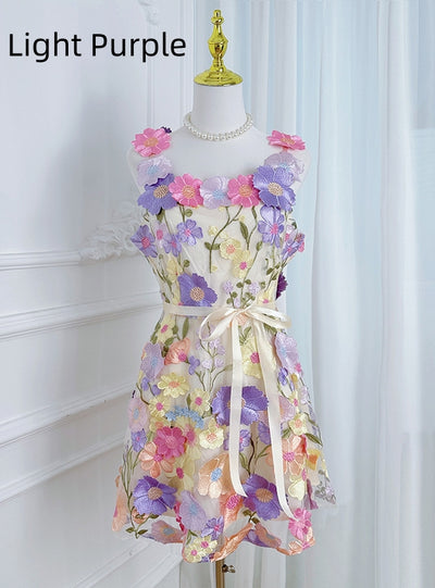 Flower Embroidered Suspender Dress