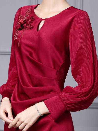 Purple Long Sleeve Appliques Mother of the Bride Dress