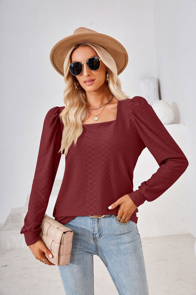Solid Color Jacquard Long Sleeve T-shirt