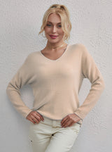 V-neck Solid Color Casual Pullover Sweater
