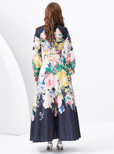 Printed Puff Sleeve Button Slim Dress