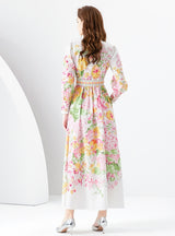 Retro Print Lantern Sleeves Dress