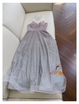 Gray Tulle Sequins Backless Prom Dress