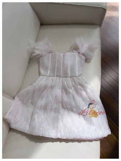 White Tulle Straps Beading Sequins Prom Dress