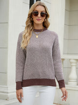 Striped Long-sleeved Round Neck Knitted Pullover Sweater