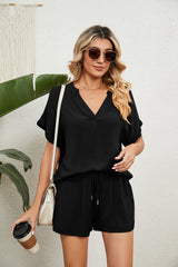 Solid Color V-neck Loose T-shirt Shorts Suit