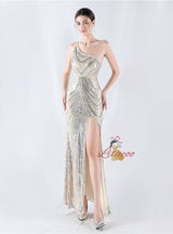 Mermaid Sequins One Shoulder Beading Prom Dress