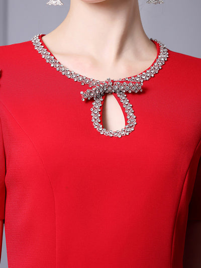 Red Short Sleeve Beading Mother Of The Bride Dress