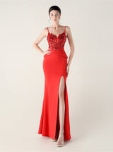 Mermaid Spaghetti Straps Lace Beading Prom Dress