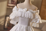White Satin Off the Shoulder Puff Sleeve Wedding Dress