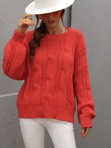 Twisted Rope Solid Color Loose Round Neck Sweater