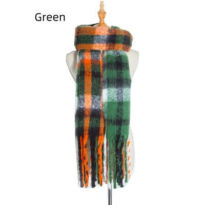 Polyester Plaid Thick Tassel Padded Shawl