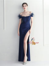 Mermaid Off the Shoulder Feather Prom Dress