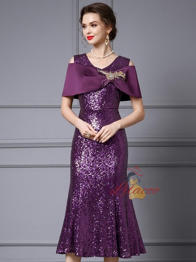 Burgundy Mermaid Sequins Mother of the Bride Dress