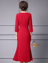 Purple Short Sleeve Crystal Mother of the Bride Dress