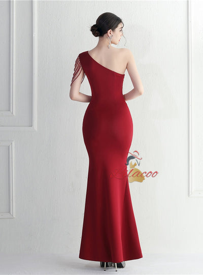 One Shoulder Mermaid Beading Prom Dress