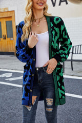 Leopard Print Stitching Cardigan Long Sweater Coat