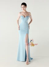 Mermaid Spaghetti Straps Split Bading Prom Dress