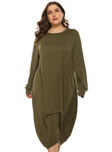 Round Neck Fashion Lantern Long Sleeve Dress