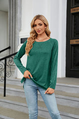 Round Neck Contrast Loose Long Sleeve T-shirt