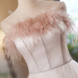 Pink Tulle Strapless Feather Homecoming Dress