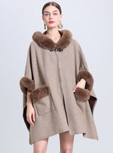 Hooded Loose Pocket Cloak Shawl Coat